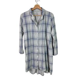 J. Jill Sleep Ultrasoft Shirtdress Gray Plaid Pajamas Long‎ Sleeve Size Large
